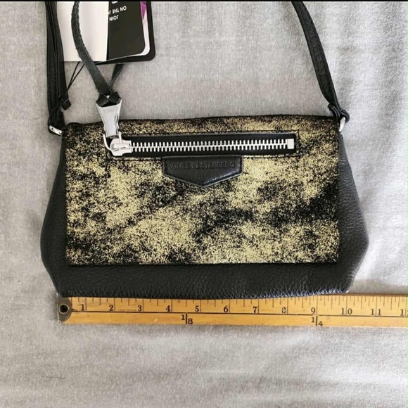NWT Aimee Kestenberg Genuine Leather Gold Dusted Seude Crossbody Bag - Picture 7 of 10